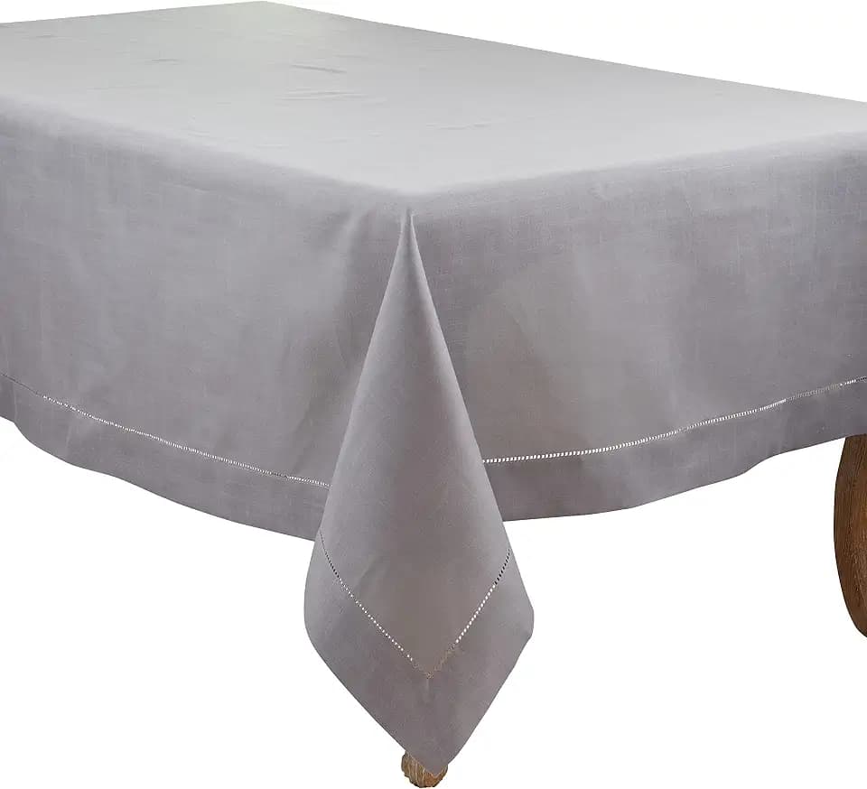 SARO LIFESTYLE Classic Hemstitch Tablecloth - Elegant Everyday Tablecloth with Textured Fabric and Hemstitched Border for Dining Tables and Formal Entertaining, 70"x180", Slate