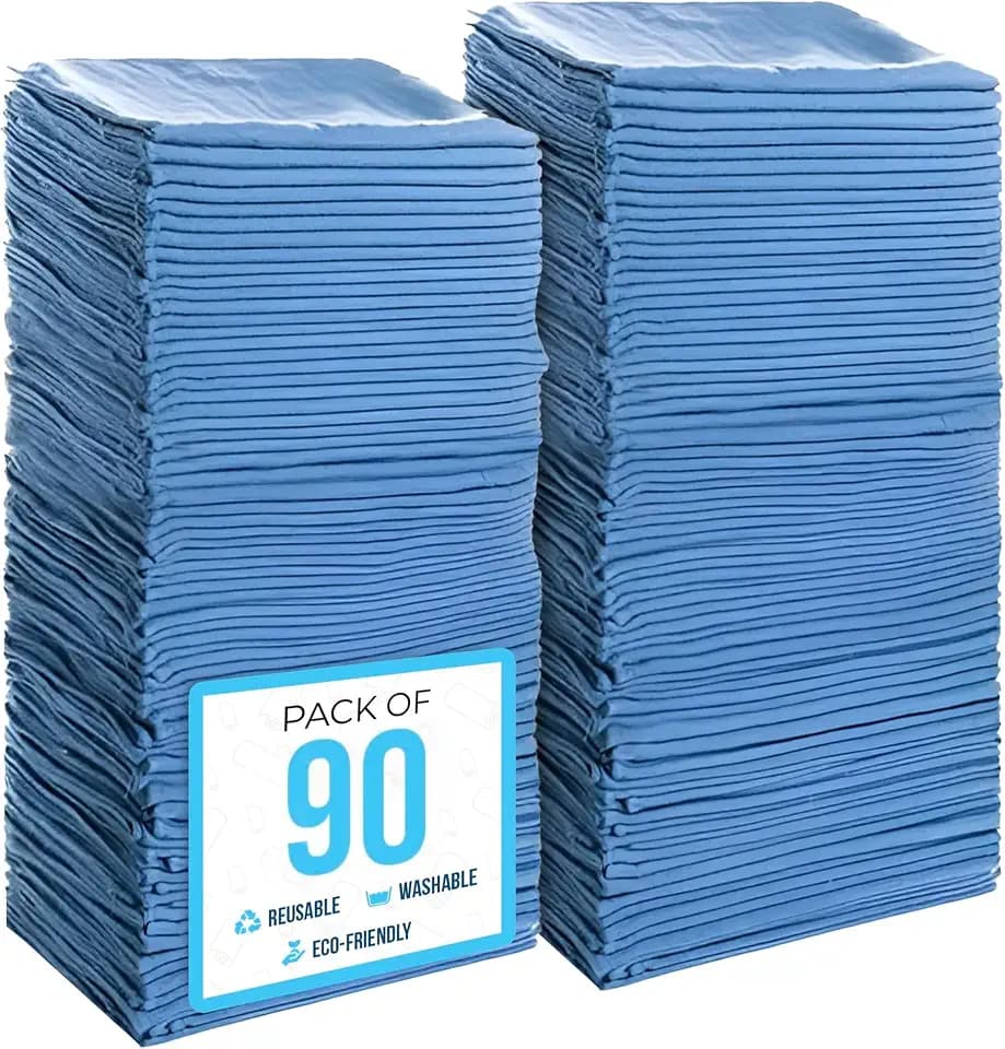 Simpli-Magic Cotton Shop Towels 14"x12" (90 Pack) – Reusable Cleaning Shop Rags for Automobiles, Industries, Garage and Homes (Blue)