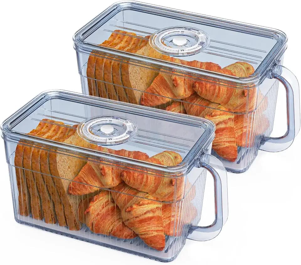 Gifhomfix 2 PCS Bread Box for Homemade Bread Airtight Bread Boxes for Kitchen Counter, Time Recording Bread Storage Container with Handle Grey