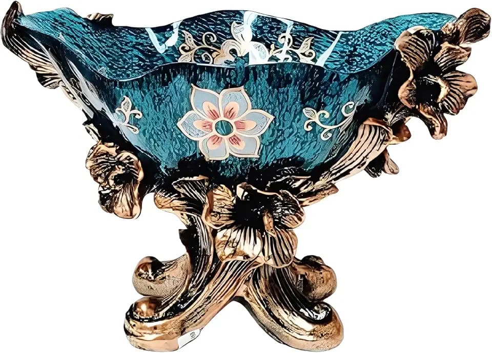 ICE Armor 10" H Teal Ornate Floral Pedestal Decorative Ceramic Bowl Vase Stylish Home and Office Decor Luxury Ornament Great Gift for Home Lovers