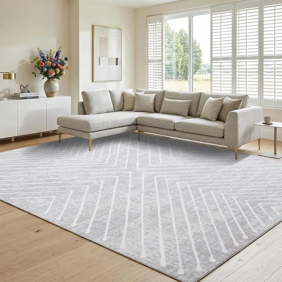 Garvee Large Rugs for Living Room 10x13 Washable Rugs, Light Grey