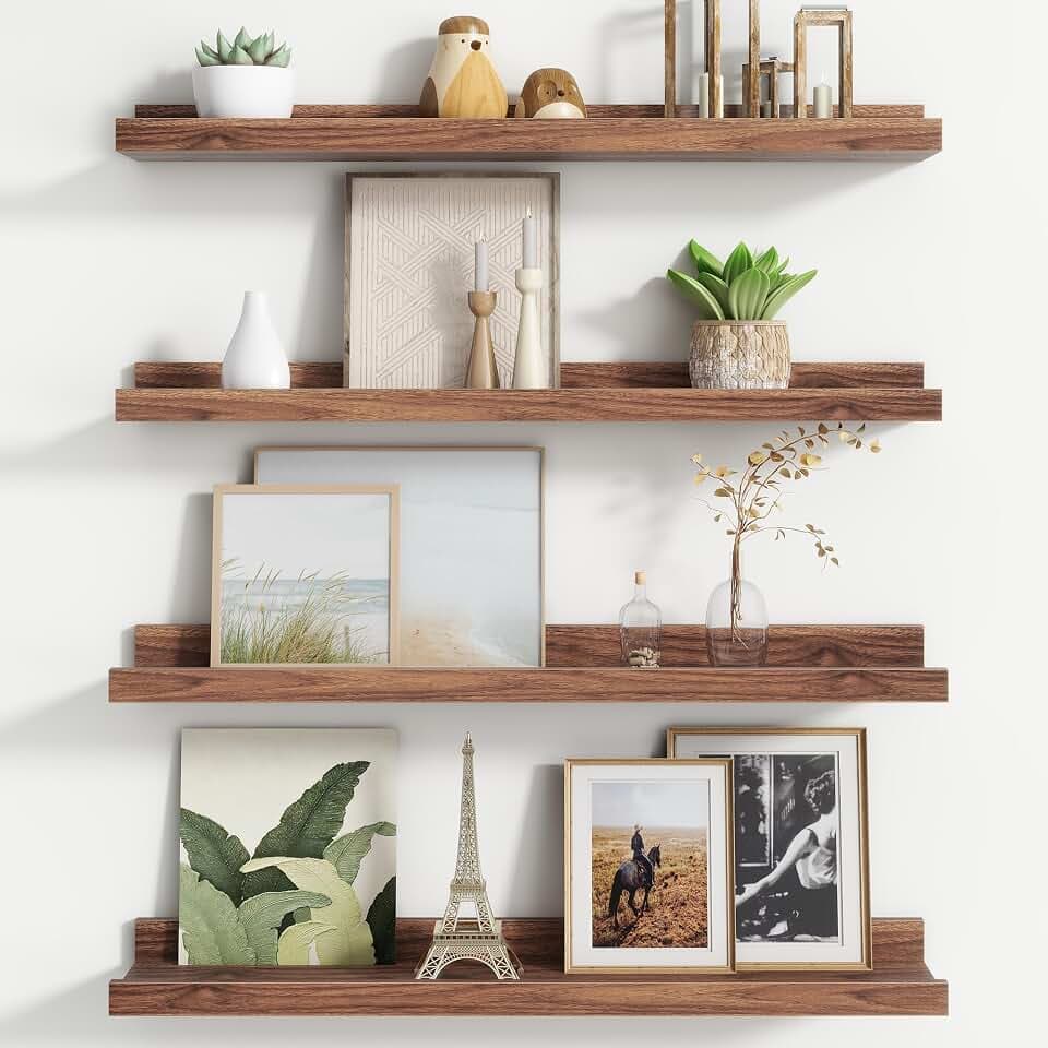 FLYJOE Floating Picture Ledge Shelves for Wall Set of 4, 24" W, Walnut