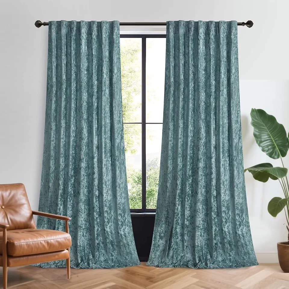 Sage Light Green Velvet Curtains - Back Tab Room Darkening Curtain Panels Heat Insulation Drapes for Nursery/Bedroom/Living Room, W52 x L96, 2 Panels