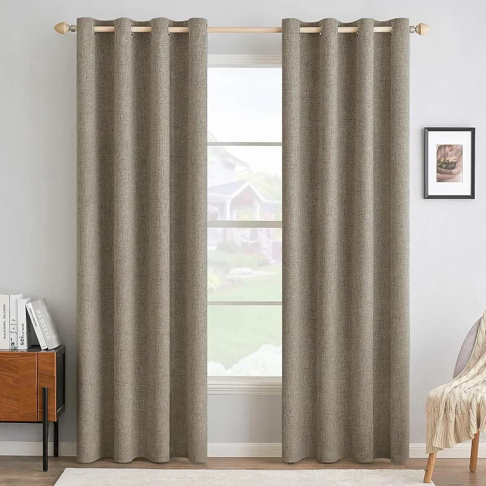MIULEE 100% Blackout Linen Curtains for Bedroom 52x96 Inches Faux Linen