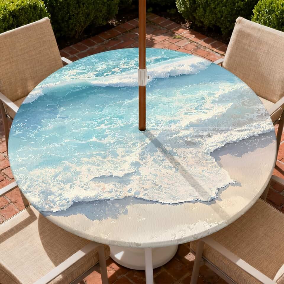 Outdoor Tablecloth with Umbrella Hole and Zipper Fits 37-44" Tables