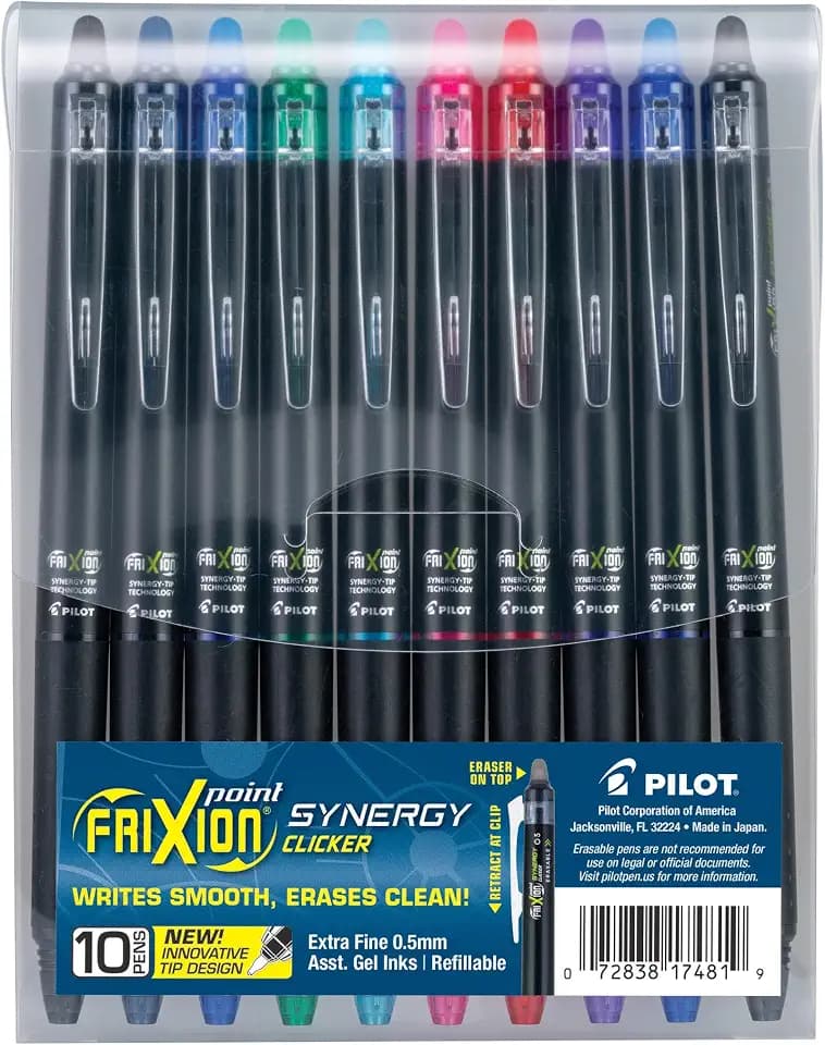 PILOT FriXion Synergy Clicker Erasable Gel Pens, 0.5mm, Assorted, 10-Pack