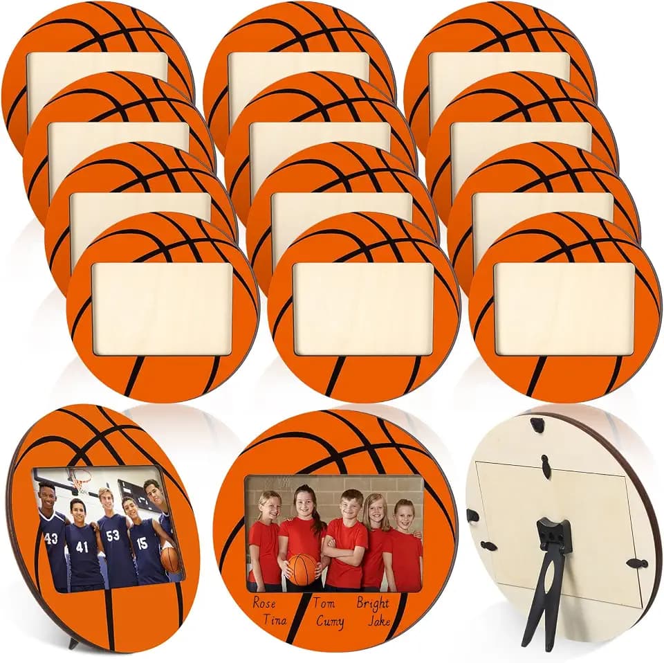 Qunclay 12 Pcs Basketball Picture Frame Wooden Photo Basketball Frame Sport Picture Tabletop Gifts for Athlete Coach Team Sports Party, Display 4'' x 6'' Photos