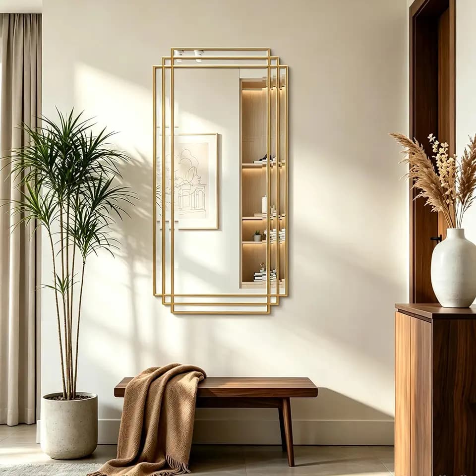 47"x24" Large Gold Geometric Rectangle Beveled Mirror for Wall