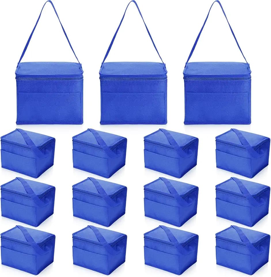 Nuogo 15 Pack Insulated Lunch Bags Bulk, Blue, Basic Style