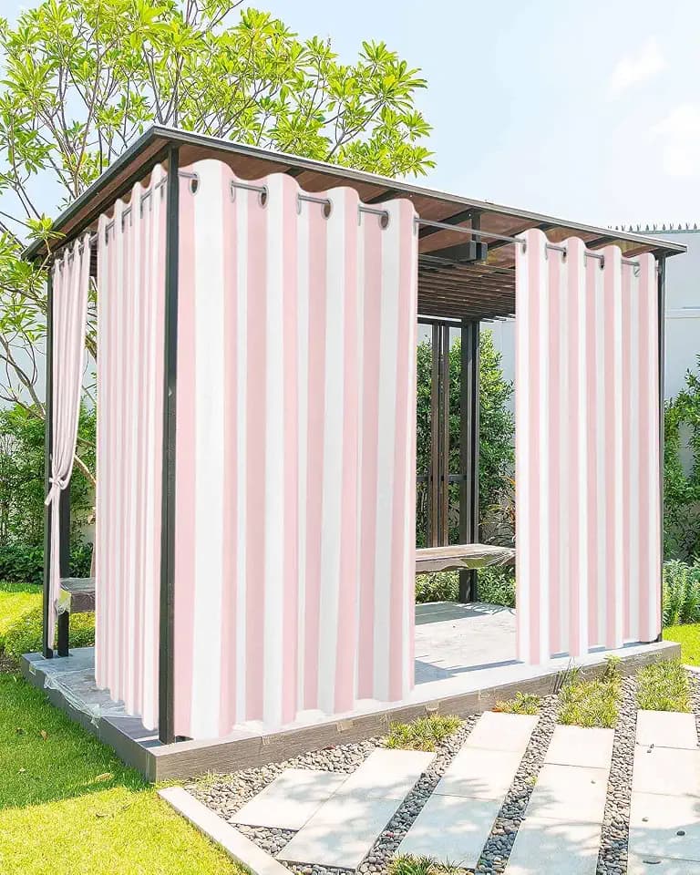 Striped Outdoor Curtains for Patio Waterproof Weatherproof,Pink and White Outdoor Curtains,Sun Blocking Privacy Grommet Outside Curtains Weighted Drapes for Gazebo Porch Pergola,2 Panels,54W x 84L