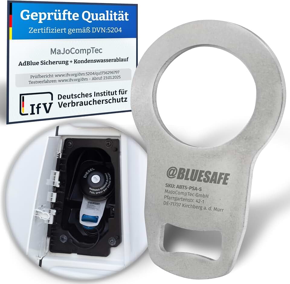 MaJoCompTec® ADBLUESAFE Tankdeckel Sicherung I Tanksicherung für AdBlue Tankverschluss Deckel I Zubehör Kastenwagen Camping Wohnmobil (Edelstahl Version, Sicherung Boxer + Jumper + Ducato)