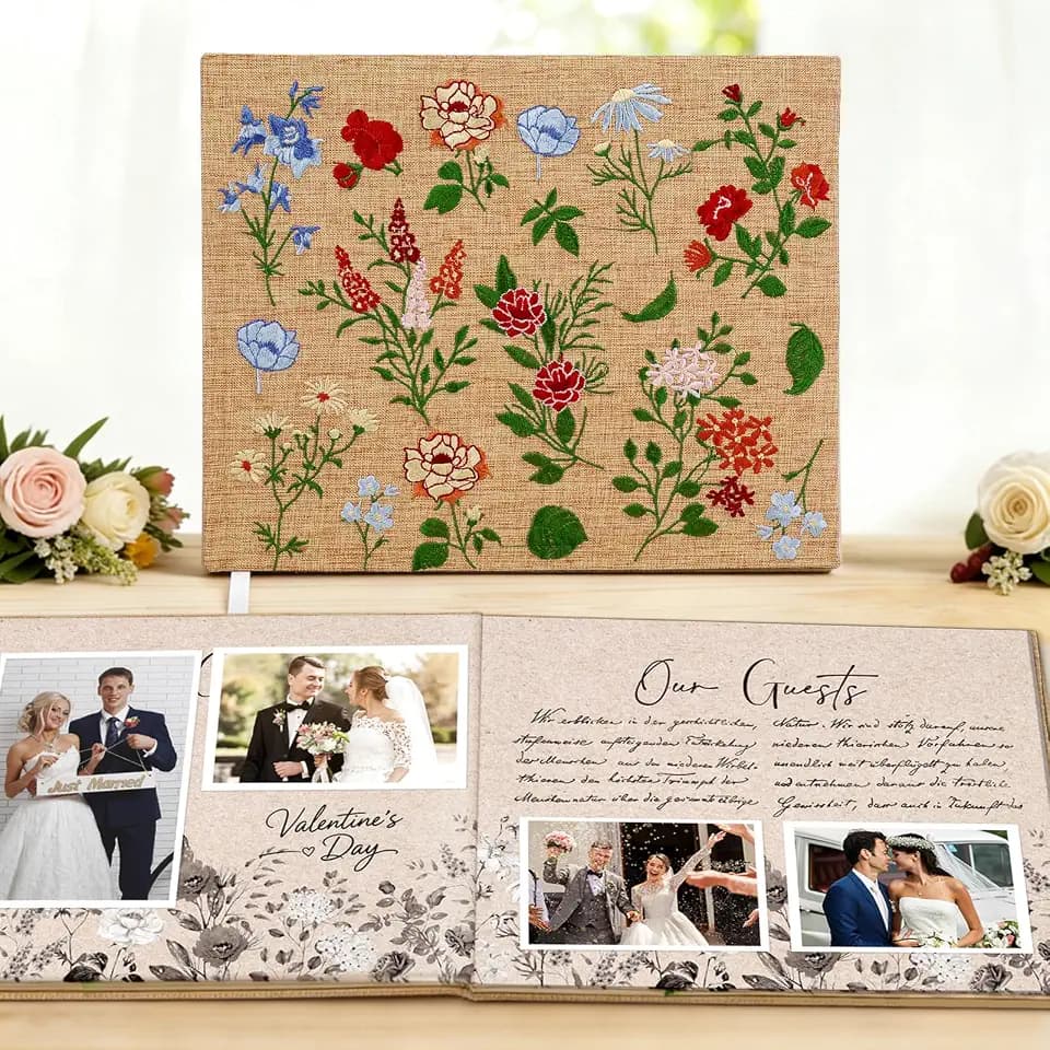 JarThenaAMCS Spring Wildflower Embroidered Wedding Guest Book Vintage Floral Alternative Fabric Signature Guestbook with 160 Pages for Summer Birthday Bridal Shower Engagements Baby Shower Party