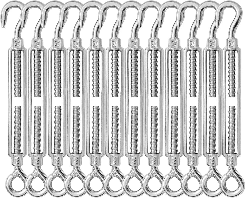 12PCS Turnbuckle Tensioner,M10 Heavy Duty Hook &EyeTurnbuckle Wire Rope
