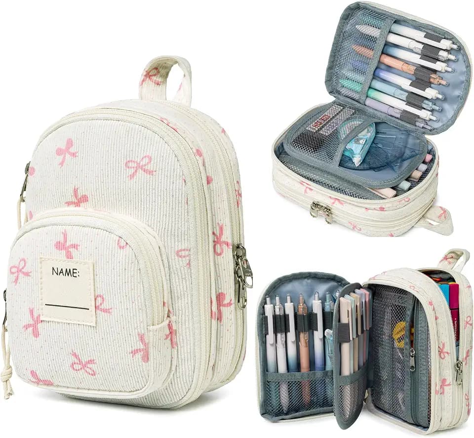 LEDAOU Pencil Case Cute Zipper Pencil Pouch Large Capacity Pencil Bag Organizer School Supplies for Girls Boys Kids (Pink Bow)