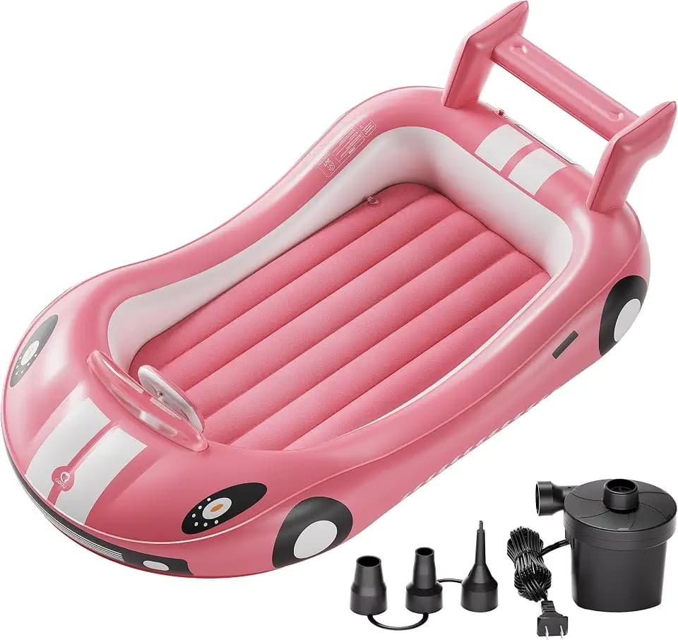 QPAU Inflatable Toddler Travel Bed with Fast Electric Pump, Racing Car