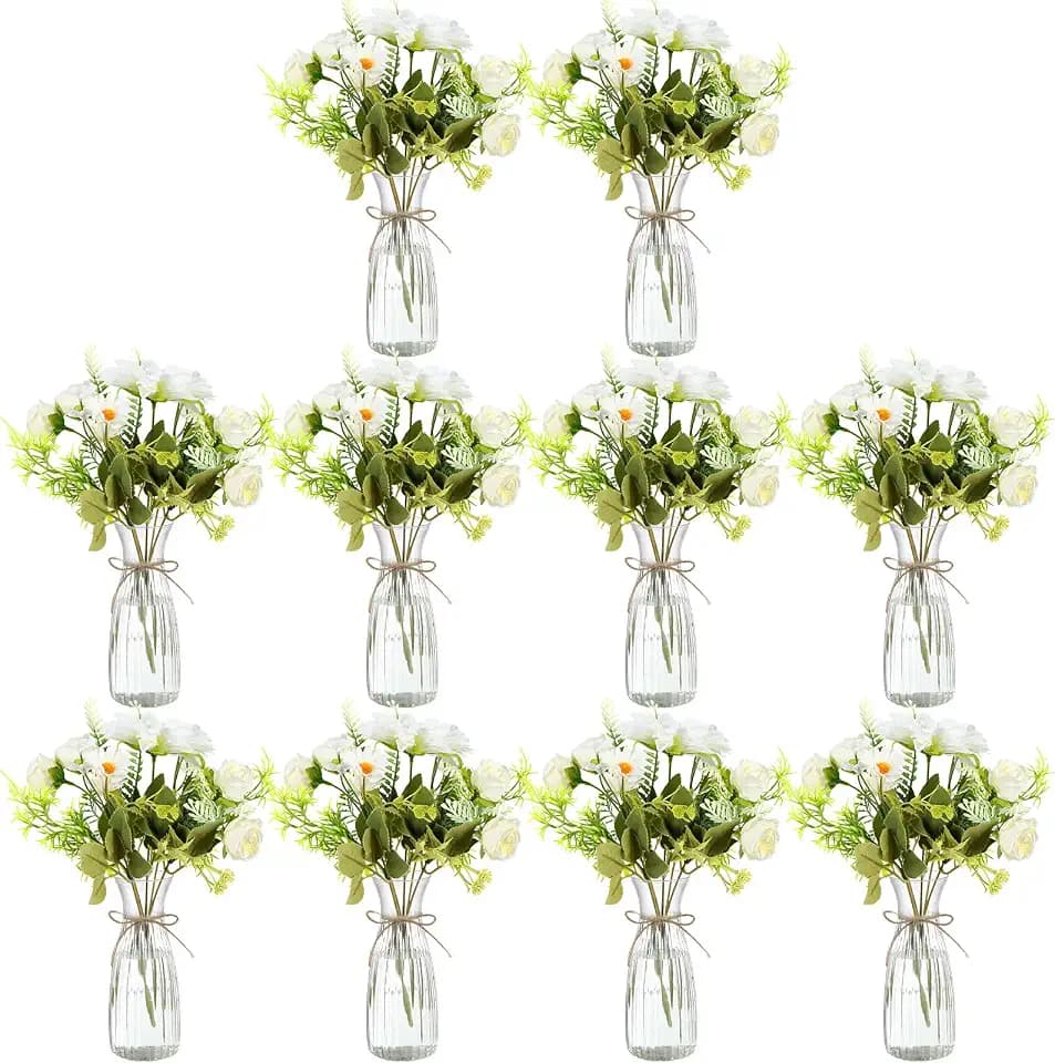 Reallnaive 30 Pcs Silk Flowers Vases, 20 Bouquets, Dahlia, White