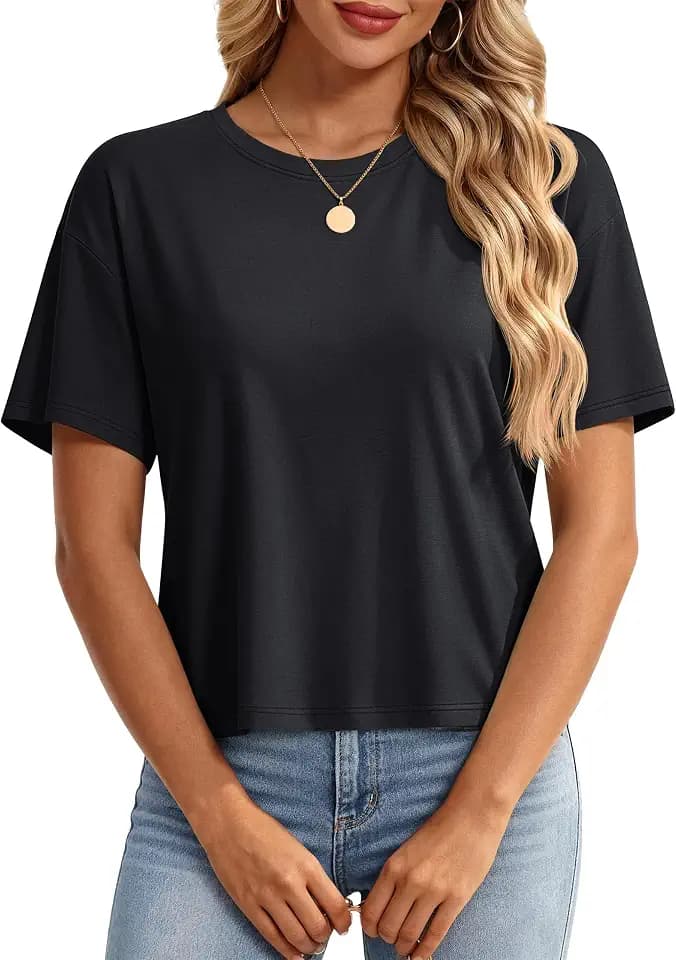 YUCOLEN Women's Crop Tops Summer Cotton Loose Basic T-Shirts