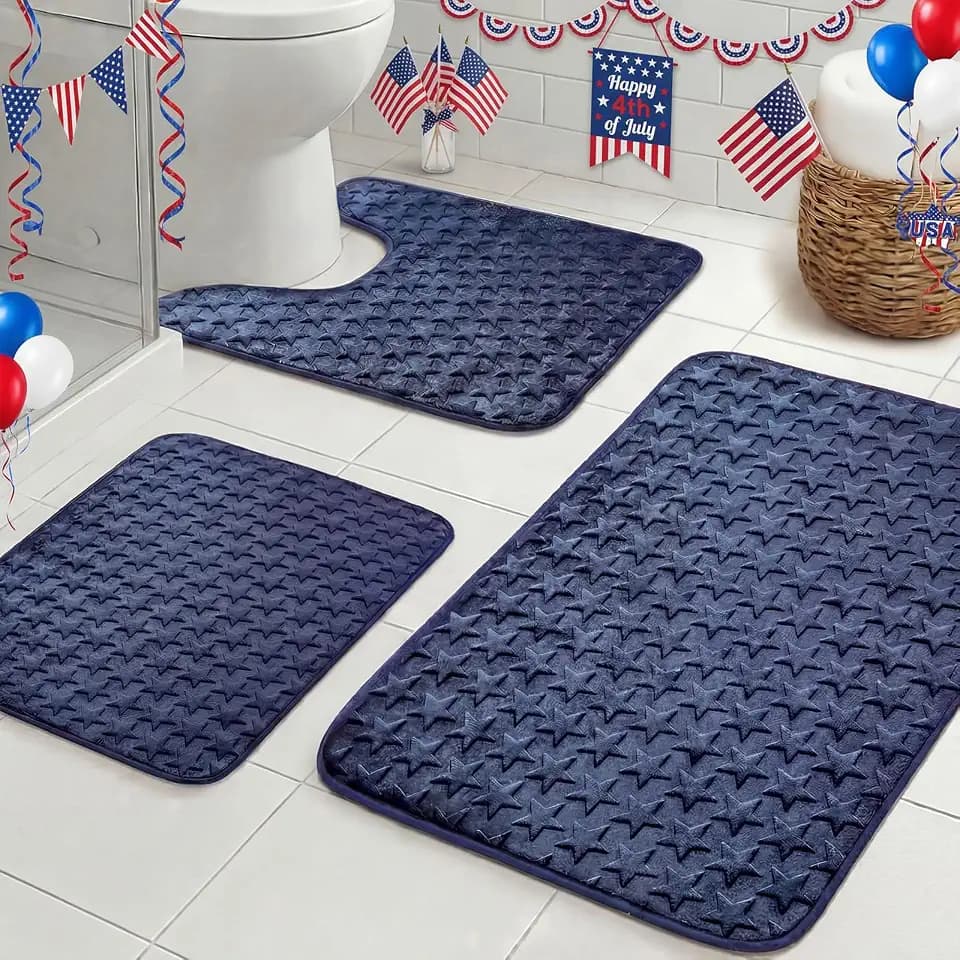 Drydiet 3 Pcs Navy Blue Bathroom Rugs Set Star Door Mats
