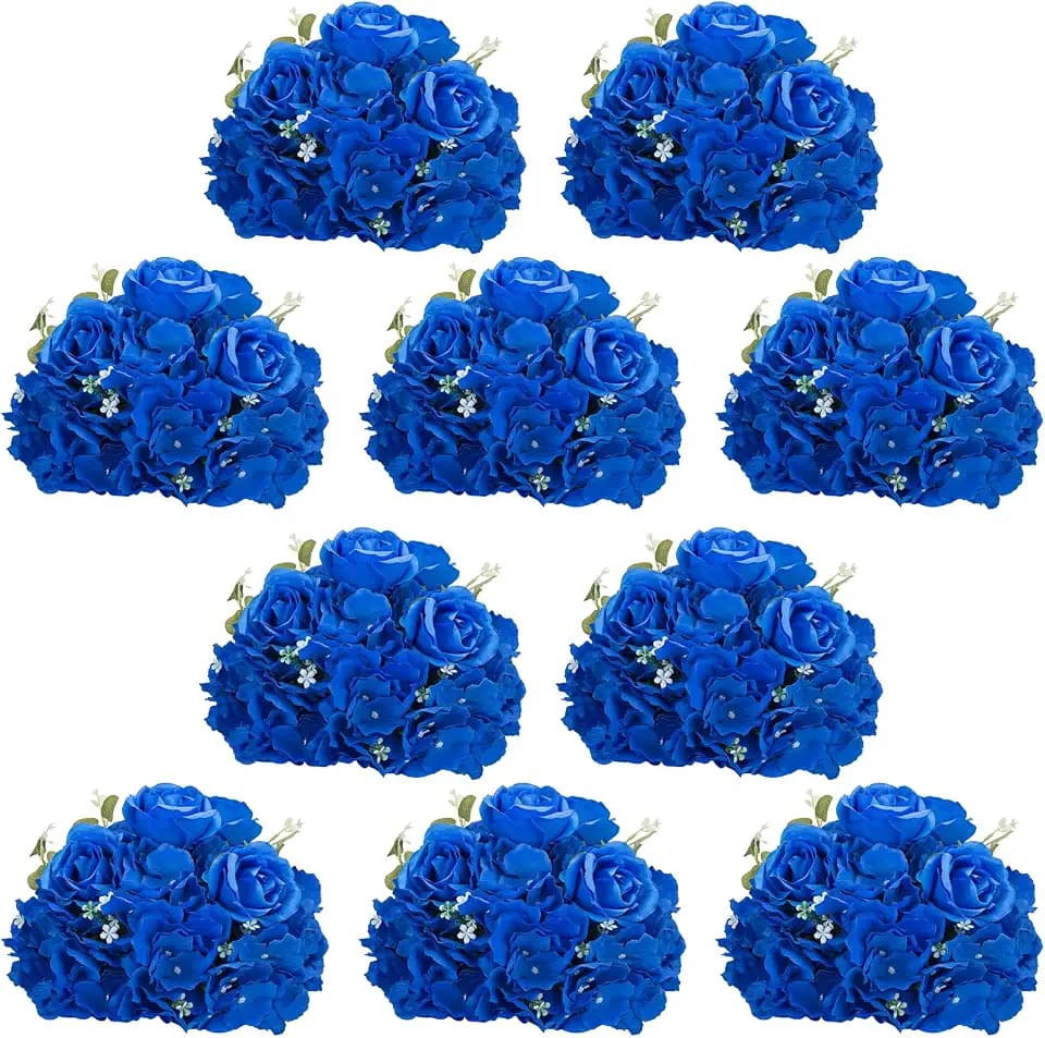NUPTIO Royal Blue Flowers for Centerpieces: 10 Pcs 11.8 inch Diam Artificial Flower Balls for Centerpieces - Fake Flower Ball Arrangement Bouquet Rose Wedding Centerpieces for Tables Decorations
