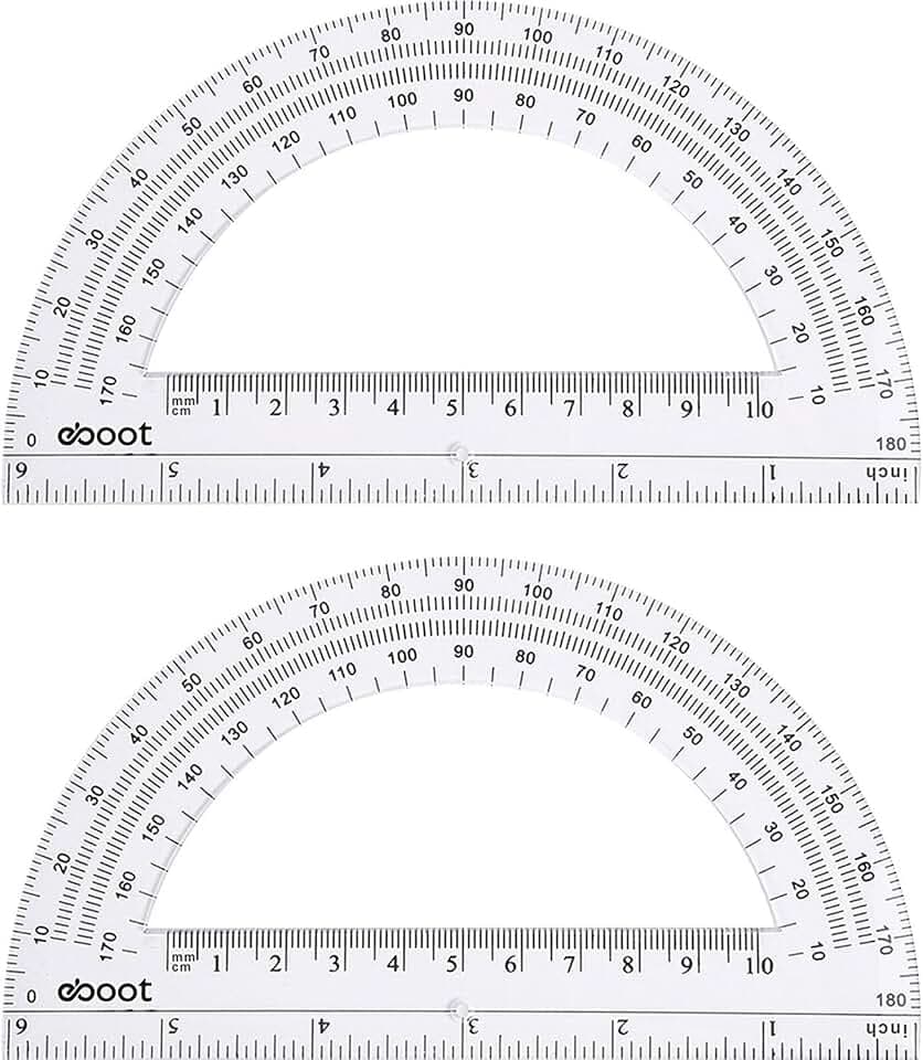 EBOOT Plastic Protractor Math Protractors 180 Degrees, 6 Inch, Pack of 2 (Clear)