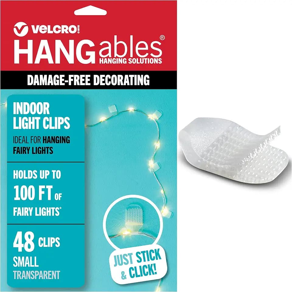 VELCRO Brand Indoor Light Clips for Hanging Fairy Lights, 48 Count