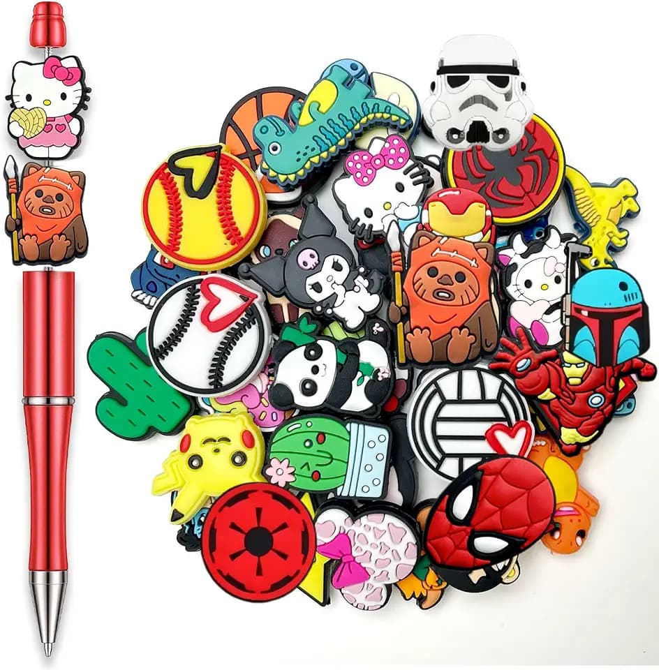 35Pcs Random Cartoon Focal Beads for Pens, Cute Silicone Focal Beads for Making DIY Bead Pens Keychain Jewelry