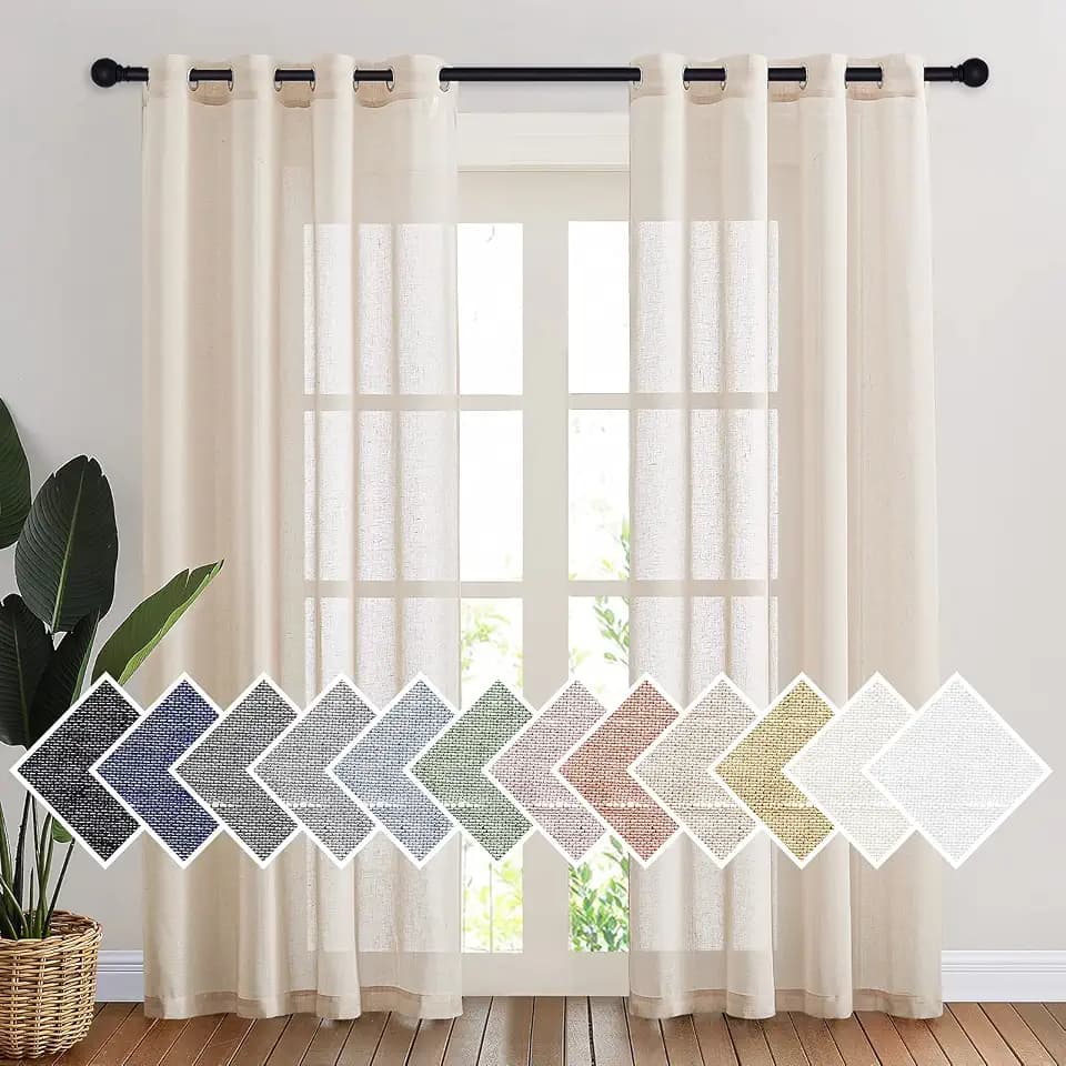 NICETOWN Semi Sheer Beige Curtains 84 Inches Long, W52xL84, 2 Panels