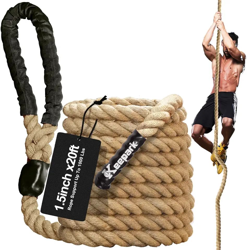 Climbing Rope Gym Exercise Ropes - 1.5 Inch Diameter 10FT 15FT 20FT 25FT 30FT 35FT 40FT 50FT Climb Rope for Fitness & Strength Training, Workout Climbing Rope for Adults Home Indoor or Outdoor