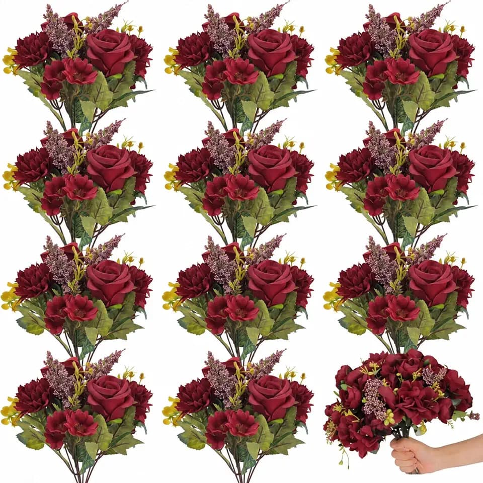 XunYee 12 Bundles Fall Artificial Flowers Terracotta Florals, Red