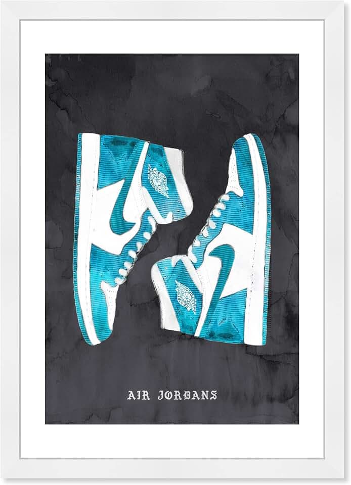 Wynwood Studio Fashion and Glam Modern Fashion Basketball Shoes Canvas Wall Art Classic Sneakers VII Living Room Bedroom and Bathroom Home Decor 13 in x 19 in Blue and White