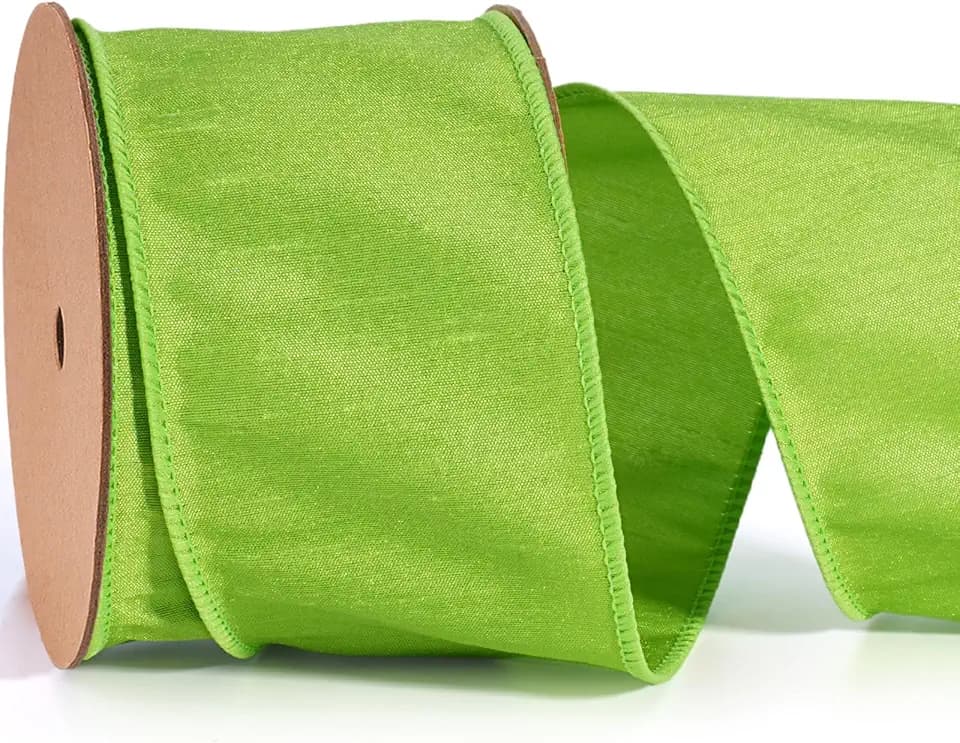LaRibbons Lime Green Ribbon Wired Christmas Easter Dupioni 2.5" x 10 Yards