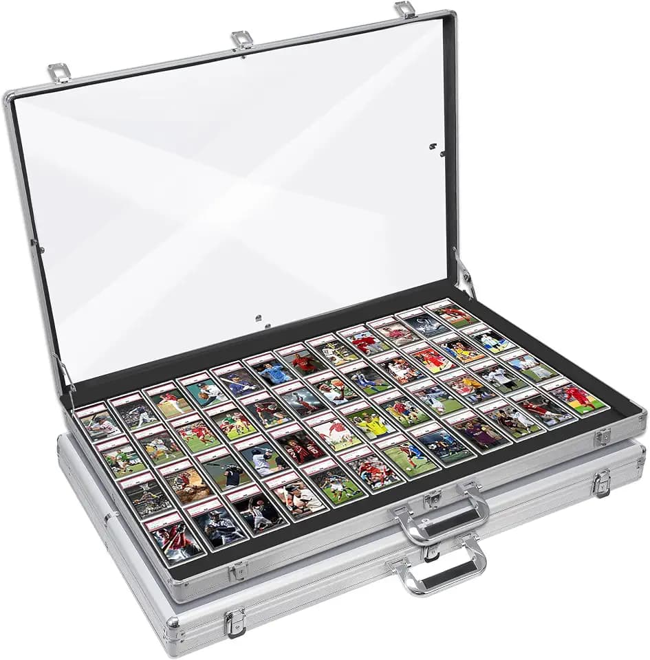 QTYORD Card Display Case, Aluminum 34" L x 22" W Glass Display Case for Cards, 2-Pack XL Large Tabletop Display Case with Lock, Portable Trade Show Display for Jewelry MTG Cards and Collectible Cards