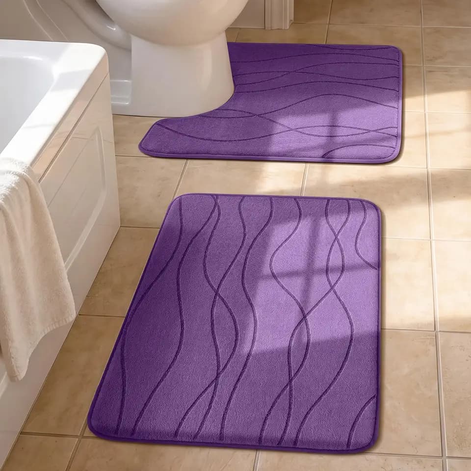 YIHOUSE Bathroom Rugs Set 2 Piece, Memory Foam Bath Mat Purple