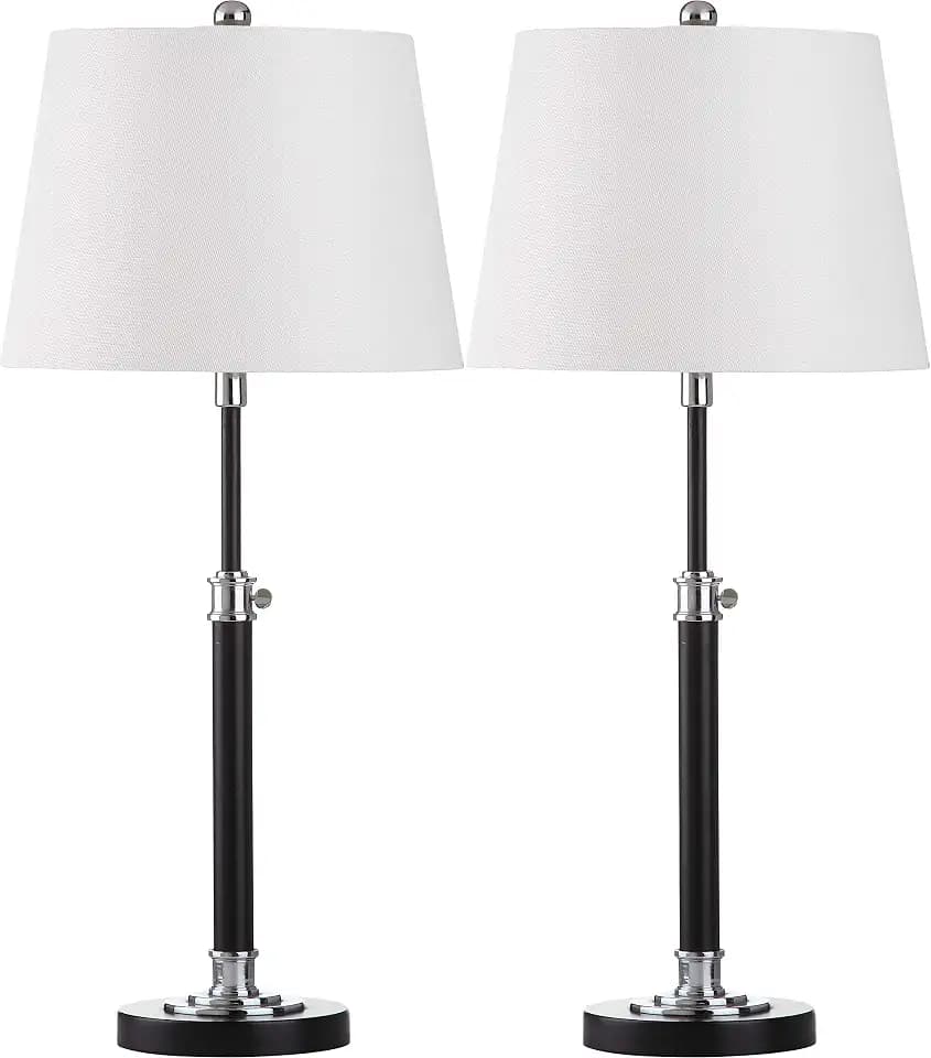 Safavieh Lighting Collection Jones Modern Black 29-inch Adjustable Height Bedroom Living Room Home Office Desk Nightstand Table Lamp Set of 2 (LED Bulbs Included)
