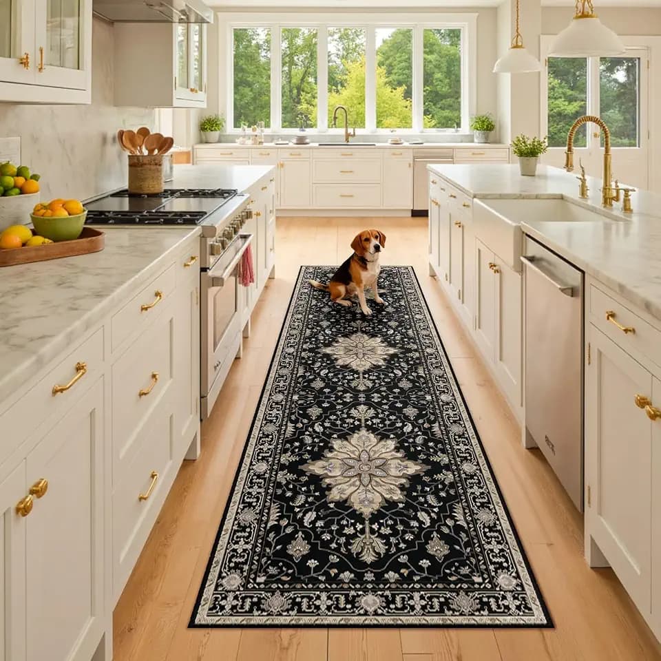 RELEANY Washable Area Rug, Runner 2'6"x8', Black/Neutral