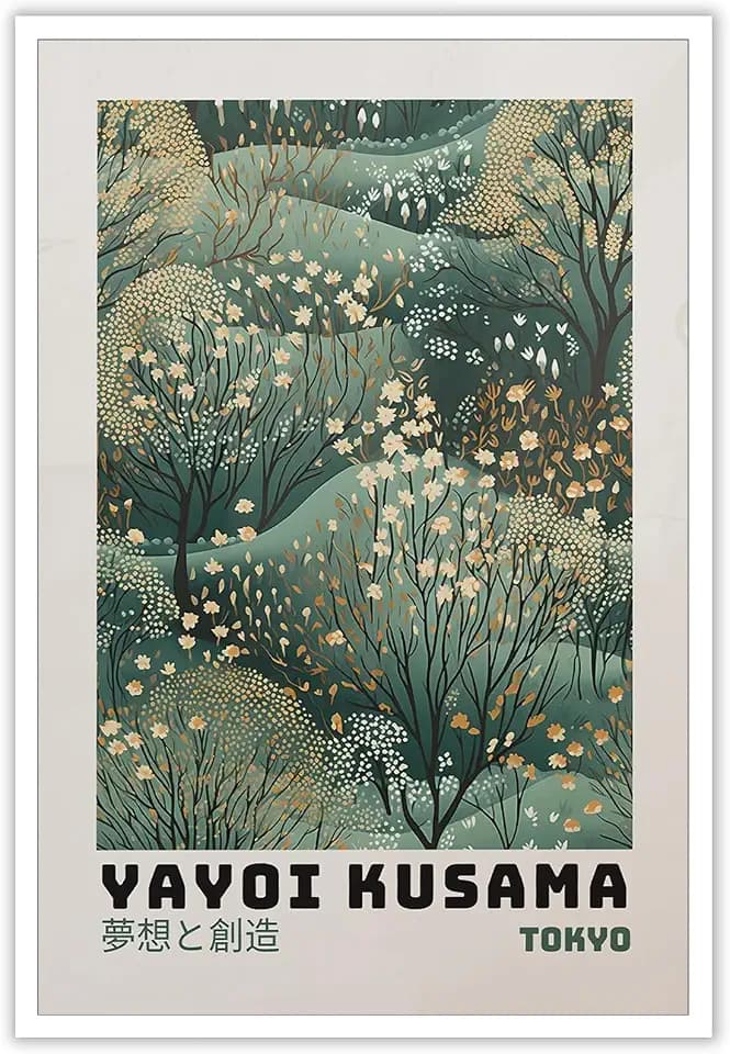 JCCSFF Retro Yayoi Kusama Poster Kusama Inspired Prints Painting Green Abstract Wall Art Japanese Wall Art Modern Gallery Exhibition Wall Decor Home Wall Decor 16X24in Unframed