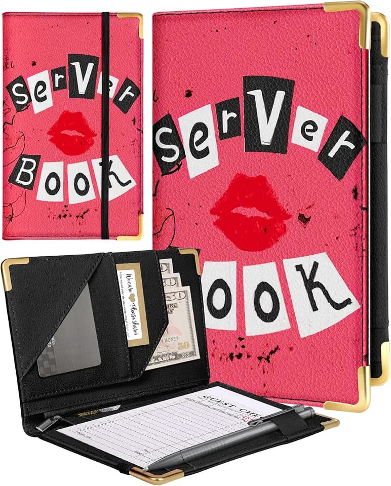 Slohif Server Book for Waitress Cute Serving Books with Zipper Pocket Accessories Leather Server Check Book Restaurant Waiter Server Booklet Organizer Ticket Book Holder Lip