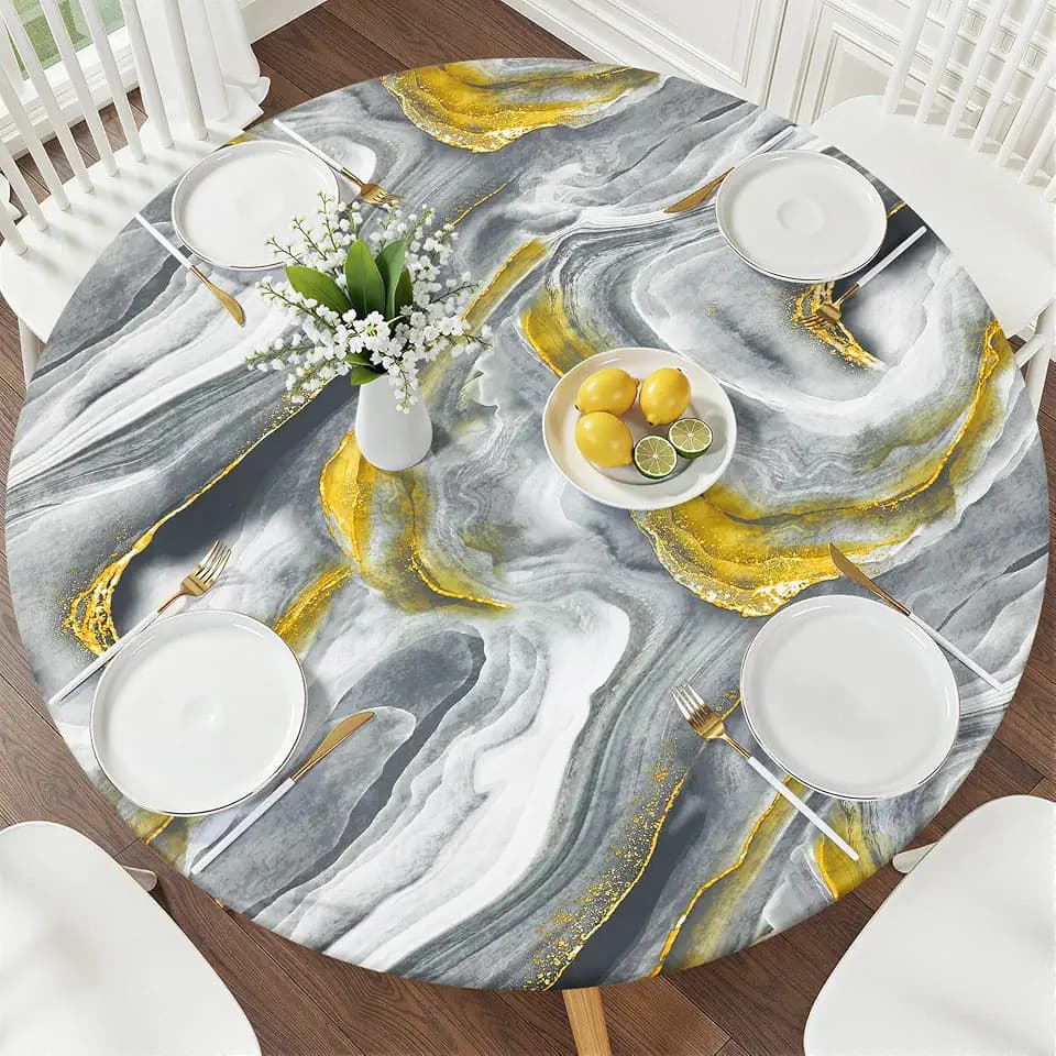 Smiry Round Table Cloth, Waterproof Fitted Table Cover for 45"-56" Tables
