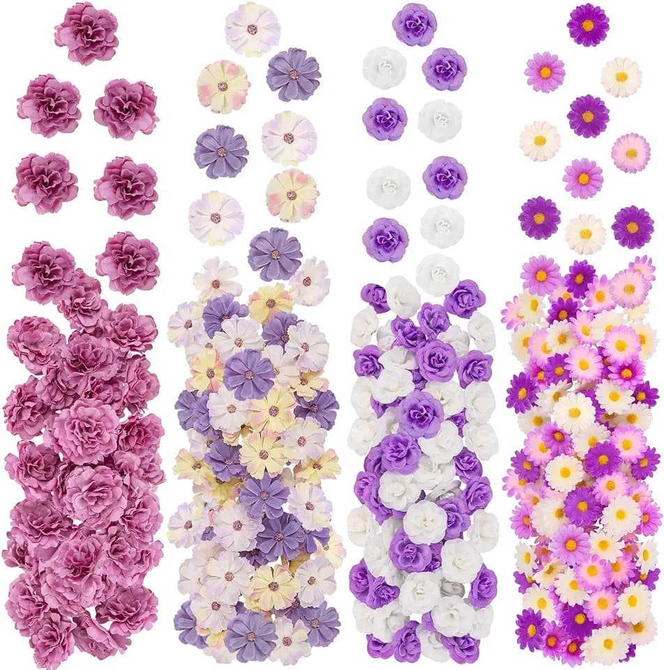 ATTGREAT 310Pcs Fake Flower Heads Mini Artificial Flower Bulk, Purple