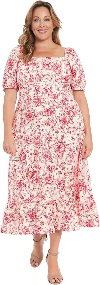 London Times Womens Square Neck Smocked Back Linen Blend Flattering Versatile Spring Summer Garden Party