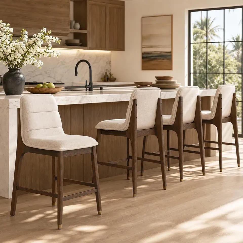 Merax Upholstered Bar Stools Set of 4 in Rubber Wood Frame, Walnut