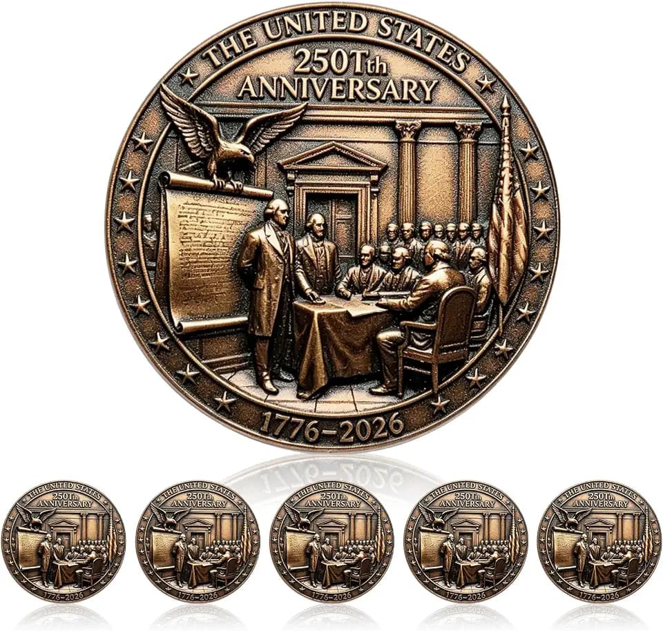 AFRITEE 5Pcs USA 250th Ann Pins, 1776-2026 Patriotic Lapel Badge for Hat
