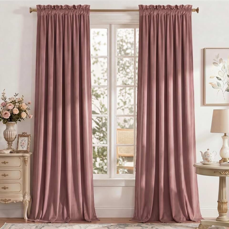 RYB HOME Dusty Rose Pink Velvet Curtains for Girls Bedroom, W40 x L108