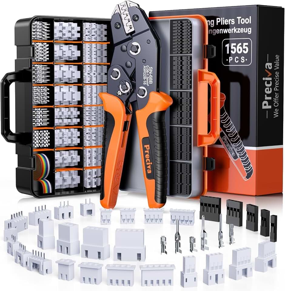 Preciva Crimping Tool Connector kit, 21 Types ST-PH 2.0mm, JST-XH 2.5mm & 2.54mm Dupont Connector Kit, AWG 28-16 Ratcheting Crimper Suit for Dupont, JST-XH, JST-PH, ATX, EPPCIE, SATA Series