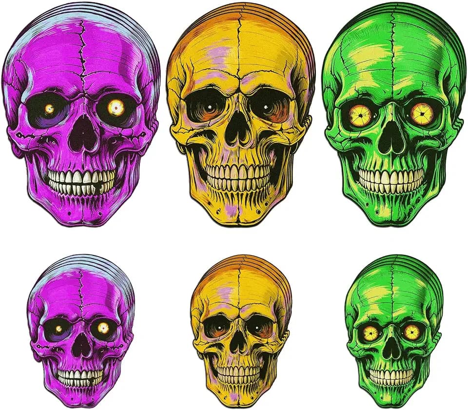 Honoson 24 Pcs Glow in Dark Halloween Skull Cutouts Vintage Style