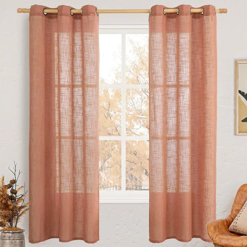 LAMIT Terracotta Linen Curtains 72 Inches Long for Living Room 2 Panels