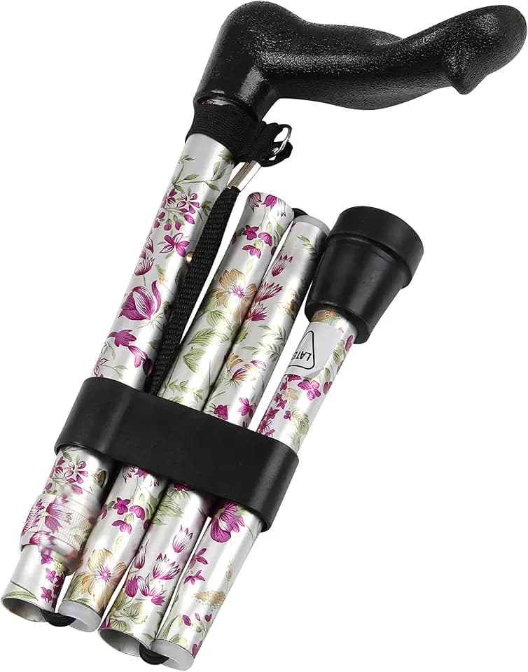 Days Comfy Grip Sticks, Ergonomic Anodised Aluminium Walking Sticks for Enhanced Comfort and Support, Lightweight, Comfortable, Folding, 775-875MM - Left Hand, Woodland Flowers