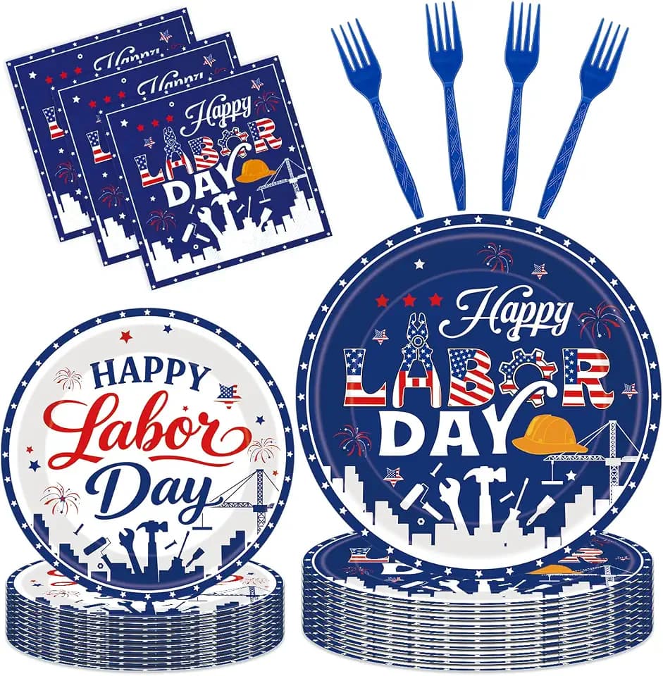 Labor Day Party Decorations - 96 Pcs Happy Patriotic USA Tableware