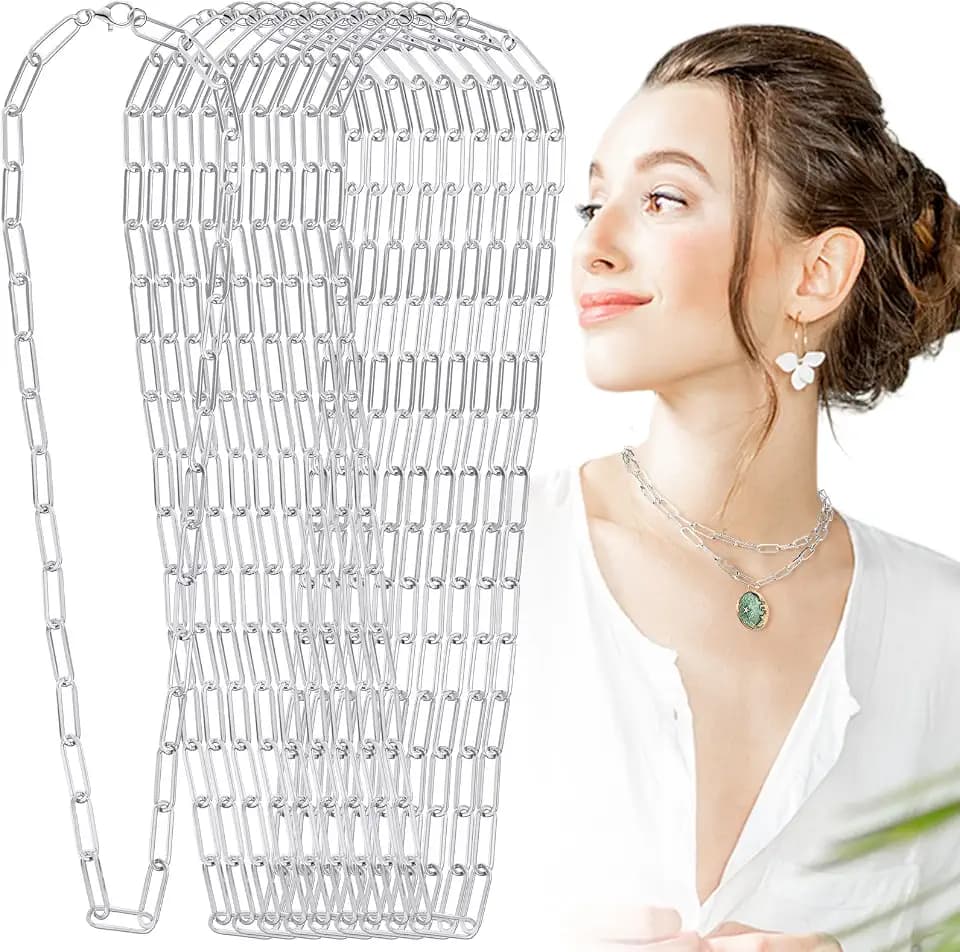Quelay 20pcs Paperclip Chain Necklace Plated Chains Bulk Alloy Link Cable Necklace for Jewelry DIY Making Supplies Accessories