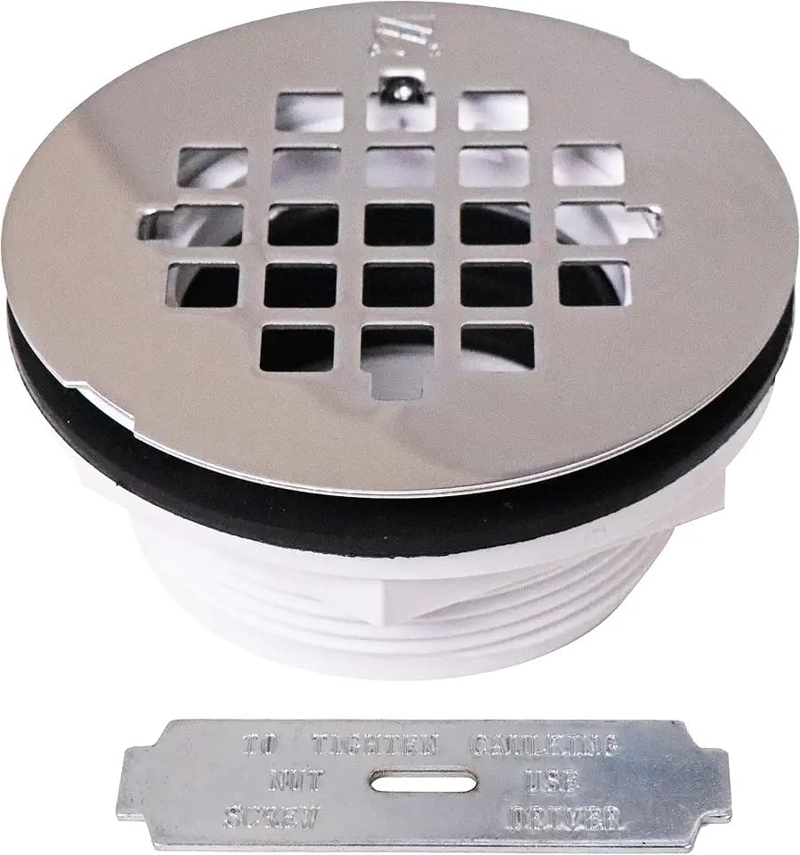 Westbrass A206P-26 2" No-Caulk PVC Compression Shower Drain with 4-1/4" Round Grid Cover, Polished Chrome